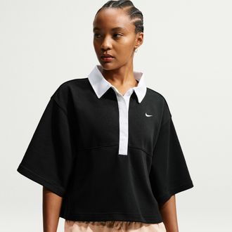 Nike Womens Nike Sportswear Oversized Short-Sleeve Polo in Black | IF5598-013