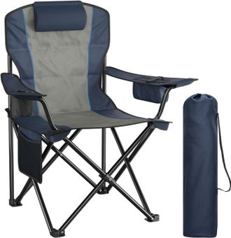 Woltu Woltu 1 Silla De Playa Plegable Con Compartimento Para Nevera, Portavasos Y Bolsillo Lateral, Para Exteriores, Negro Y Azul Oscuro