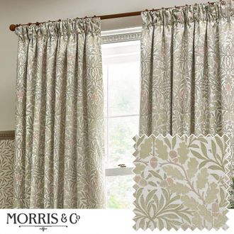 Morris & Co. Acorn Multi Floral Jacquard Room Darkening Pencil Pleat Curtains in Stone | Size: 117 cm width x 183 cm drop