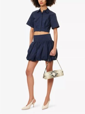 SIMKHAI Sabrina Short Sleeve Crop Top In Midnight