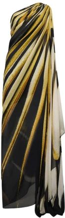 Roberto Cavalli Gouden Print One-shoulder Caftan Jurk - Dames - Avondkleed - Veelkleurig - 3XL - Kleedjes