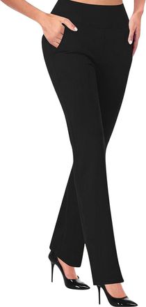 Generic Dress Pants Women High Waist Stretch Work Pants for Women Wide Leg Bell Bottoms, Pull-On Office Slacks (Black,XL)