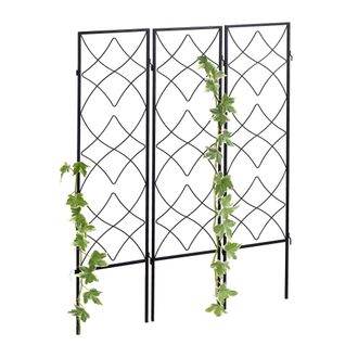 Relaxdays Set De 12 Soportes Plantas Met&aacute;licos, Con Estacas, Enrejado Para Trepadoras, 122 X 31 Cm, Para Jard&iacute;n, Negro