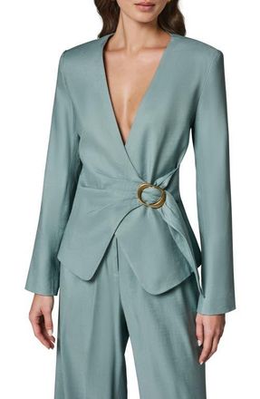 DKNY Linen Blend Wrap Jacket in Waterlily at Nordstrom, Size 14