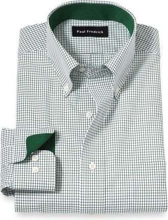 Paul Fredrick Slim Fit Non-iron Cotton Check Dress Shirt With Contrast Trim