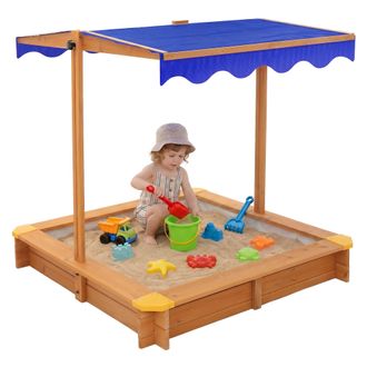 ML Design Ml-design Arenero Para Ni&ntilde;os De Madera Maciza Con Techo Ajustable, 118 X 118 Cm, Caj&oacute;n De Arena Con Forro Incluido, Toldo Con Protecci&oacute;n Solar Uv 50+,