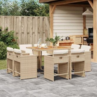 vidaXL Set Comedor De Jard&iacute;n 9 Pzas Con Cojines Rat&aacute;n Sint&eacute;tico Beige Vidaxl