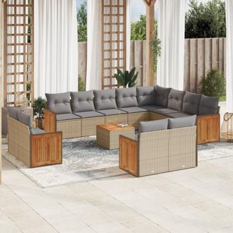 vidaXL Set Sof&aacute;s De Jard&iacute;n Con Cojines 13 Pzas Rat&aacute;n Sint&eacute;tico Beige Vidaxl