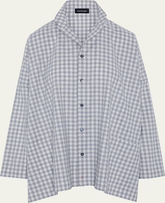 Eskandar Wide Brushed Gingham Cotton Shirt
