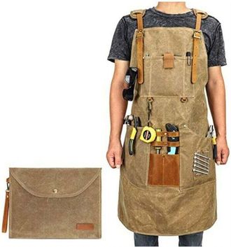 OEM Delantal De Trabajo De Tela Encerada Para Hombre Y Mujer Con Bolsillo Y Tirantes Acolchados, Hebilla De Liberaci&oacute;n R&aacute;pida, Ajustable Hasta La Talla Xx