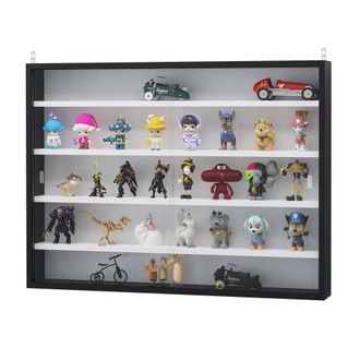 HOMCOM 5-Tier Wall Display Shelf Unit Cabinet w/ Shelves Glass Doors Black/White | TJ Hughes Black