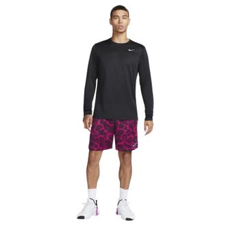 Nike Heren Legend T-shirt met lange mouwen, normale pasvorm (Zwart/Zilver)