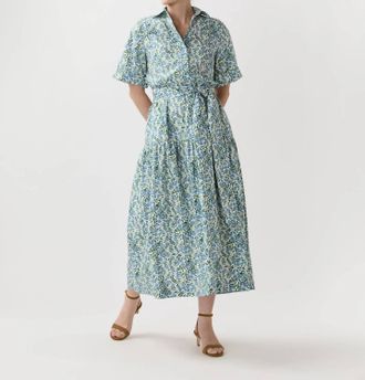 Ann Mashburn Nathalie Tiered Shirtdress In Liberty London Blue Green Vigers Vine