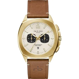 Rag & Bone Bleeker Chronograph Leather Strap Watch, 42mm in Gold-Tone at Nordstrom
