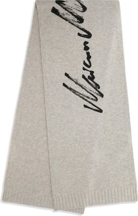 Maison Margiela Womens Signature Knitted Scarf Grey Melange-Black Print Wool Ovis Aries Scarfs