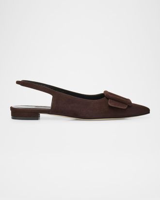 Manolo Blahnik Maylura Suede Slingback Ballerina Flats