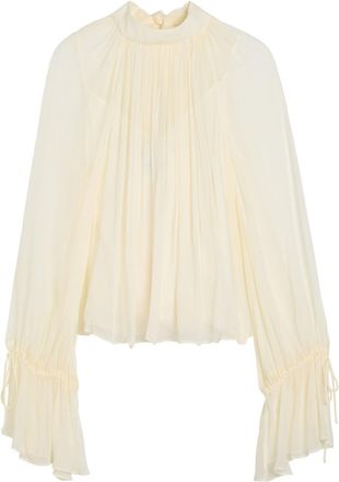 Staud Roux Pleated Georgette Blouse - Ivory - S (UK8-10 / S)