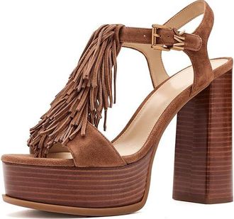 Michael Kors Indra Platform Sandals Womens Dress Sandals Luggage : 9.5 M, Leather