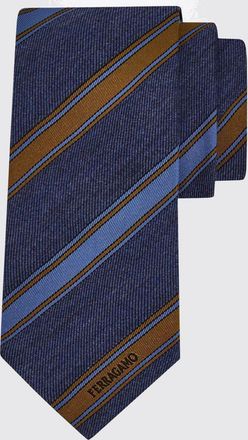 Ferragamo Cravatta a righe bicolor in pura seta jacquard