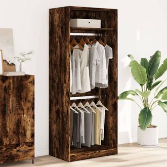 Berkfield Home Wardrobe Smoked Oak 80x50x200 cm Engineered Wood in Brown | Size: 80 x 50 x 200 cm