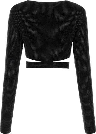 ADĀMO Andrea Adamo Womens Embellished Viscose Blend Top Black Maglie Sweater