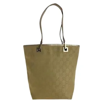 Gucci Pre-owned Tote Bags, female, Beige, Size: ONE SIZE Pre-owned GG Canvas Leather Tote Bag