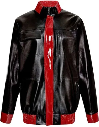 Anthony Vaccarello Leather Teddy Jacket With Contrast Trim Size M