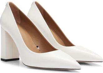 BOSS Janet Block Heel Pointed Toe Pump in Open Wht at Nordstrom, Size 9