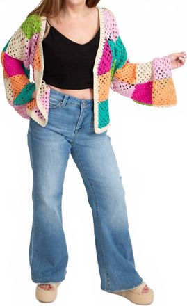 Bibi Crochet Open Cardigan In Multicolor