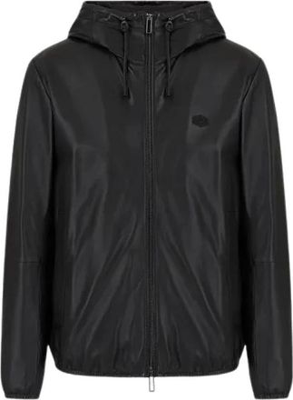 Emporio Armani Leren jacks - Heren - Jassen - Zwart - Maat: S