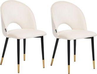 Beliani Conjunto De 2 Sillas De Comedor De Terciopelo Estilo Retro Glamuroso Beige Claro Con Patas Negras Magalia
