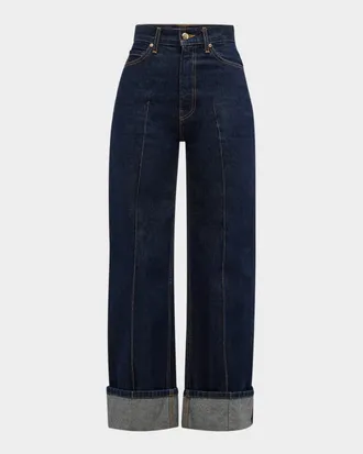 Ulla Johnson The Genevieve Topstitched Wide-Leg Denim Jeans