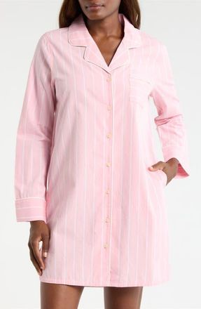Nordstrom Classic Piped Cotton Nightshirt in Pink Jane Stripe at Nordstrom, Size X-Large
