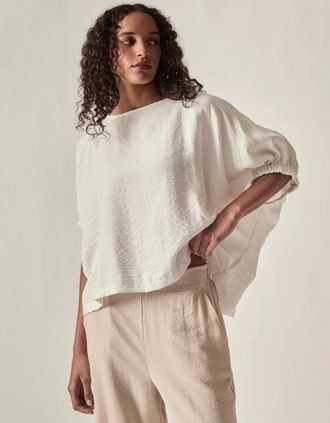 James Lakeland Womens Relaxed Gathered Sleeve Top - Cream - White - Size: 16