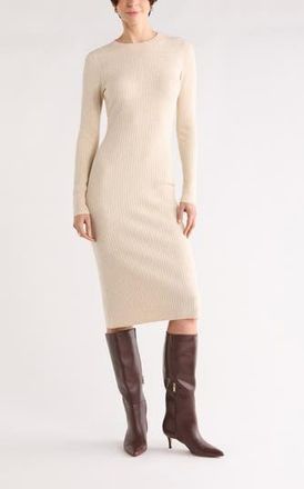Nordstrom Rack Long Sleeve Rib Sweater Dress in Beige Oatmeal Medium Heather at Nordstrom Rack, Size Xx-Small