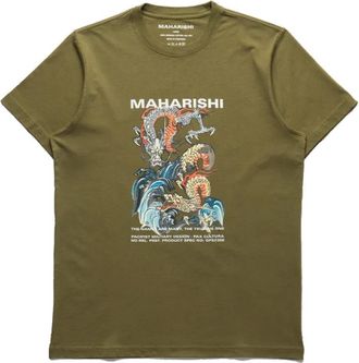 maharishi Organisch T-shirt met Dubbele Draken - Heren - T-shirts - Groen - S - Katoen - Tops