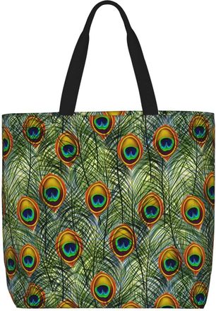 Generic Women Handbag Peacock Feathers Ladies Shopping Shoulder Bag Reusable Casual Crossbody Bags, For Daily, Birthday, Swim, Christmas, Graduation