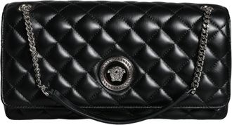 Versace Black Quilted Lambskin Leather Crossbody Shoulder Womens Bag
