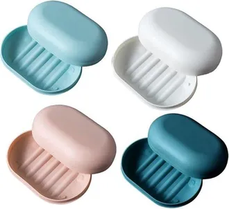 OEM 4 Piezas, Jabonera, Caja De Jab&oacute;n Con Tapa, Jabonera, Jabonera Port&aacute;til, 1184cm, Pl&aacute;stico, Azul Oscuro, Blanco, Rosa, Azul Cielo