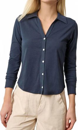 Lilla P Split Neck Button Down Shirt In Navy