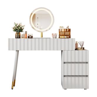 STILVORA Tocador Con 5 Cajones, Espejo Led De 3 Niveles Y Mueble Lateral Reversible, En Mdf, 100 X 40 X 127 Cm, Blanco