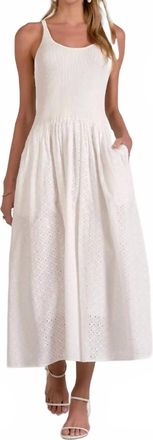 Elan Mixed Media Eyelet Ribbed Maxi Dress In White