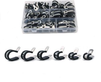OEM Kit De 52 Abrazaderas De Goma Tipo P Para Mangueras, De Acero Inoxidable, 6 Tama&ntilde;os: 6/8/10/13/16/19 Mm