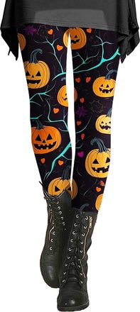Generic HUIFUAO Halloween Leggings for Women UK Plus Size Ghost Pumpkin Yoga Pants Funny Halloween Costumes Scary Bat Graphic Bottoms High Waist Tights Gym Sp
