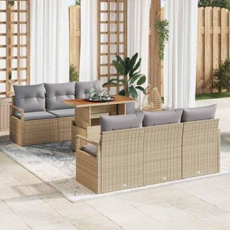vidaXL Conjunto De Sof&aacute; De Jard&iacute;n Con Coj&iacute;n 7 Pcs Beige Y Gris Claro Vidaxl