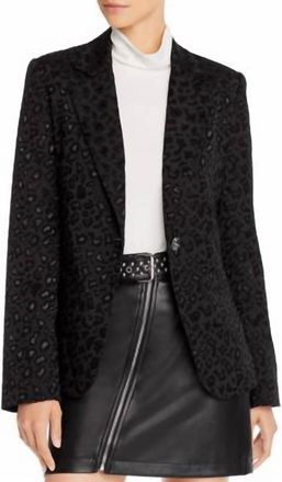 Aqua Animal Print Jacquard One Button Blazer Jacket In Black