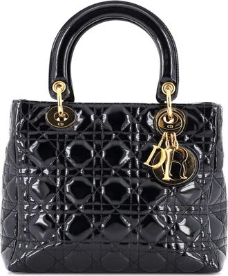 Dior Vintage Lady Dior Bag Cannage Quilt Patent Medium satchel - Zwart