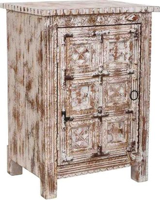 Wanderlust Deco Mesita de madera artesanal blanca, 52x40x74h cm