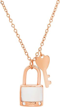 Steeltime Mother of Pearl 18K Rose Gold Plated Simulated Diamond Lock Necklace at Nordstrom Rack