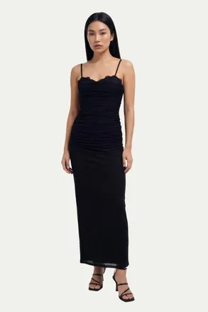 Misspap Premium Tulle Lace Trim Maxi Dress in Black at Nordstrom, Size 12